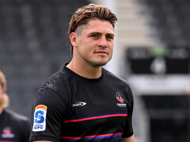 CHRISTCHURCH, NEW ZEALAND - FEBRUARY 13: James O'Connor looks on during a Crusaders Super Rugby captain's run at Apollo Projects Stadium on February 13, 2025 in Christchurch, New Zealand. (Photo by Joe Allison/Getty Images)