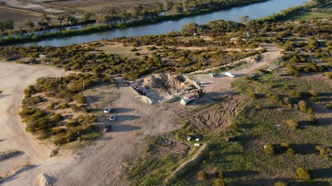 An aerial shot of the discovery of the getaway car at Ponde, during a police search for evidence in two murder cases. Picture: Nine News