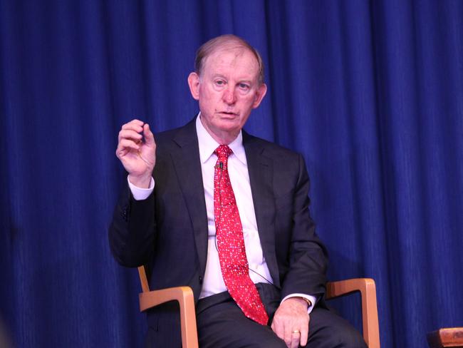 David Murray, former Commonwealth Bank CEO and chair of the Aus Government Future Fund speaking at Bond University on the strategy to secure Australia's financial future . Picture Mike Batterham