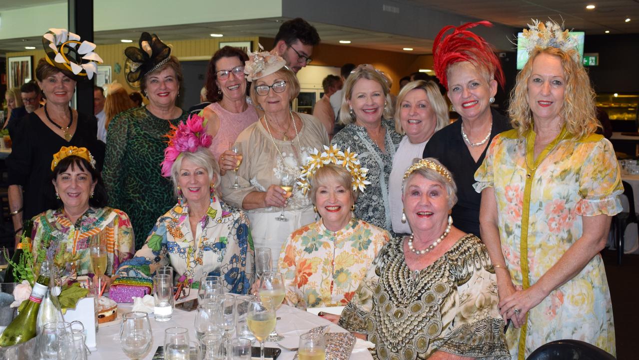 Ellie Green (front, second right) celebrating her birthday with friends at the St Patrick’s Day races in Rockhampton on March 12, 2022. Picture: Aden Stokes