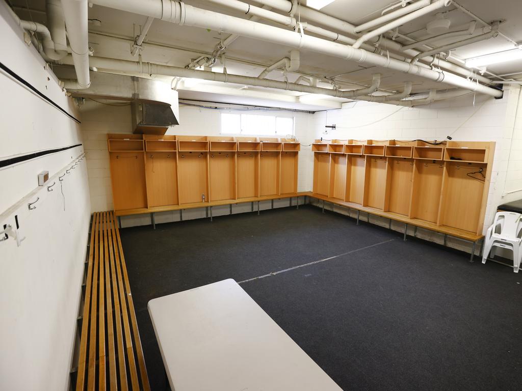 The away team change rooms at the Cronulla Sharks’ PointsBet Stadium. Picture: Richard Dobson