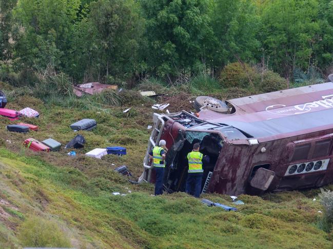 The crashed bus. Photo: Brendan Beckett