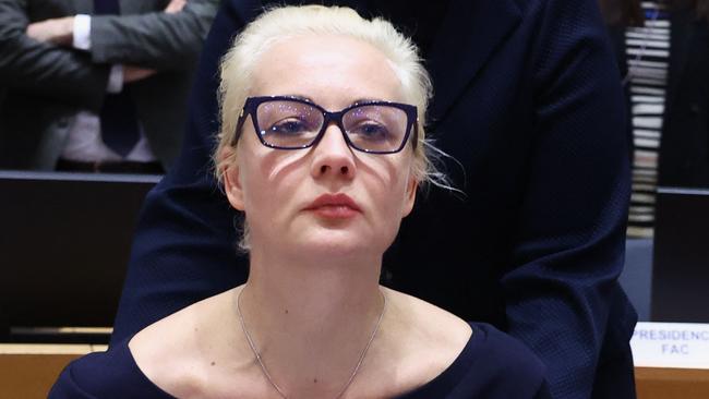 Alexei Navalny's widow Yulia Navalnaya takes part in a meeting of European Union foreign ministers in Brussels, Belgium, on Monday. Picture: AFP