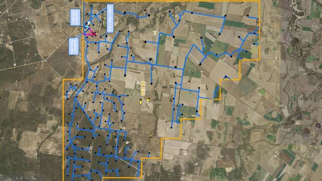 PROPOSED WELLS: Each black dot indicates a proposed gas well and each blue line proposed gathering infrastructure. Pic: Arrow Energy