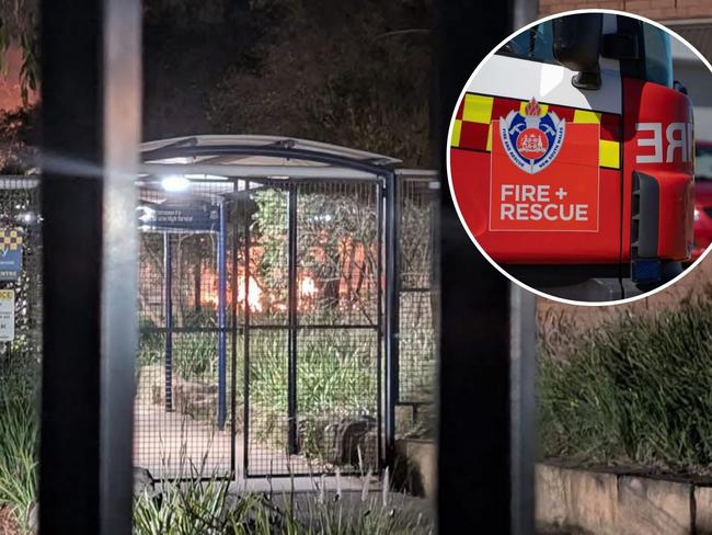 A fire broke out a Sydney southwest high school on the first night of school holidays.