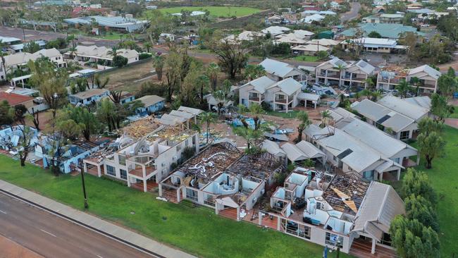 The devastation caused by ex-Tropical Cyclone Seroja after it crossed over the West Australian town of Kalbarri. Picture: Grahame Kelaher