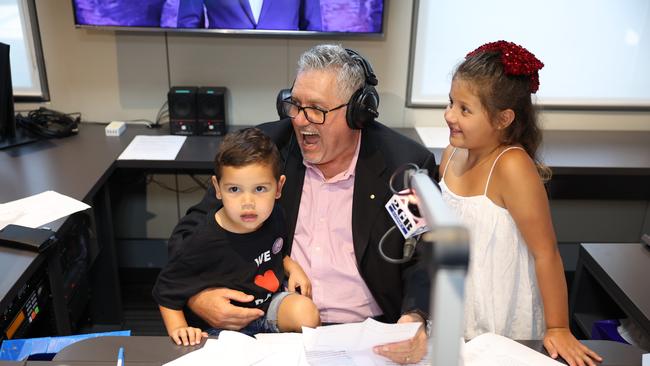 Ray’s grandchildren were in the 2GB studios with “Poppy”. Picture: Rohan Kelly