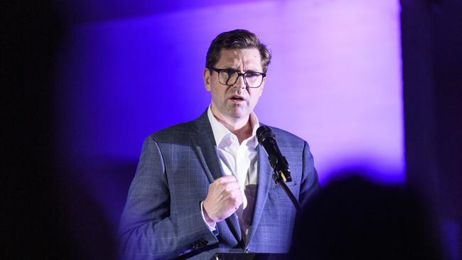 Toowoomba mayor Geoff McDonald addresses the Protea Place candlelight vigil to mark Domestic and Family Violence Prevention Month at Gips Restaurant, Tuesday, May 13, 2025. Picture: Kevin Farmer