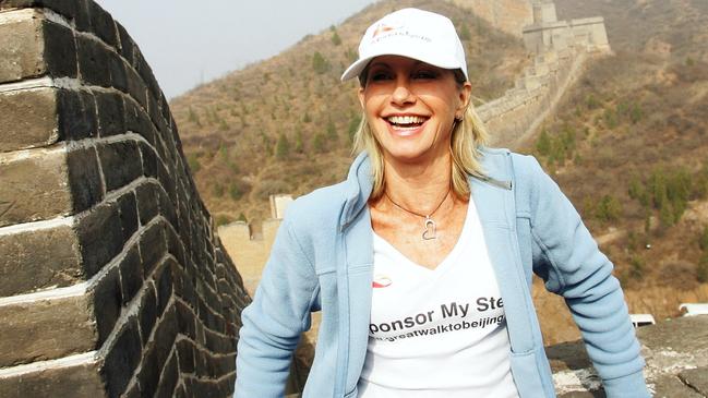 Olivia Newton-John before the twenty-one day trek along The Great Wall of China to raise money and awareness for the Olivia-Newton-John Cancer Centre. Picture: Getty Images