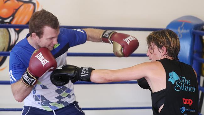 Jeff Horn prepares for the big fight at Glenn Rushton’s Stretton gym. Picture: Annette Dew