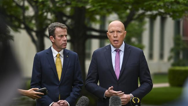 Dan Tehan and Peter Dutton called on the government to urgently deal with the High Court’s decision. Picture: NCA NewsWire / Martin Ollman