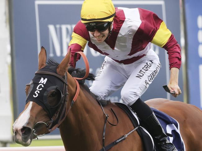 NEWCASTLE, AUSTRALIA - NOVEMBER 13: Dylan Gibbons on Festival Dancer wins race 7 the New Zealand bloodstock NJC 3YO Spring Stakes during Sydney Racing at Newcastle Racecourse on November 13, 2021 in Newcastle, Australia. (Photo by Mark Evans/Getty Images)