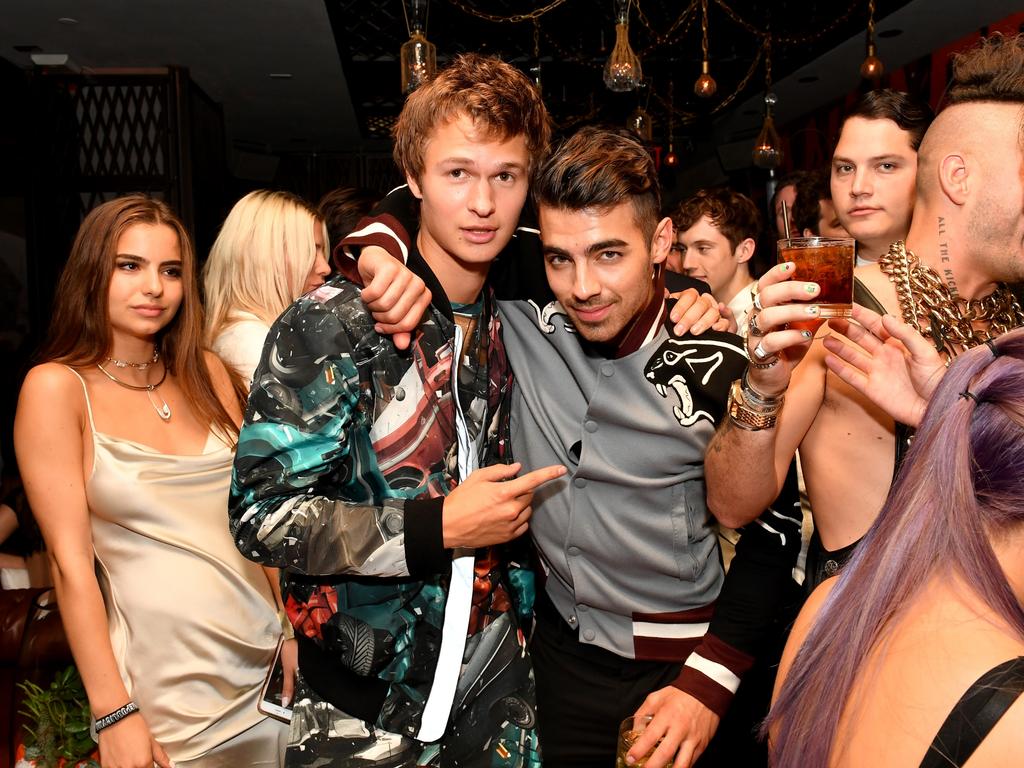 Ansel Elgort and Joe Jonas attend a celebration with Republic Records and Guess after the 2016 MTV Video Music Awards at Vandal in New York City. Picture: Getty