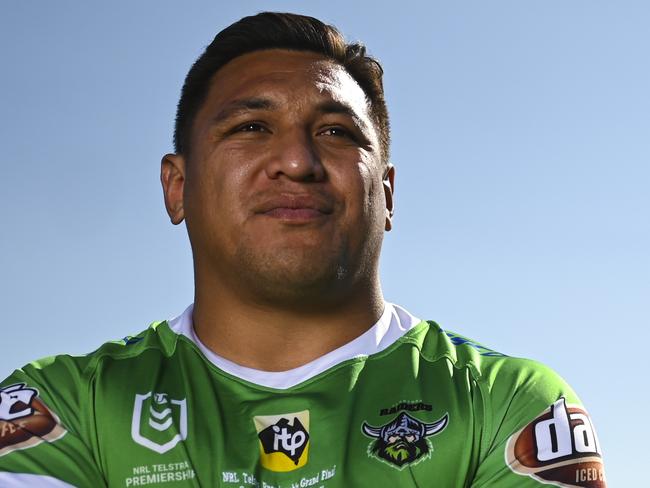 Josh Papalii of the Raiders poses for photographs at the Canberra Raiders HQ in Canberra, Tuesday, October 1, 2019. The Canberra Raiders will face the Sydney Roosters in the NRL grand final at ANZ Stadium next Sunday. (AAP Image/Lukas Coch) NO ARCHIVING, EDITORIAL USE ONLY