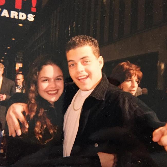 The offending photo of Rachel Bilson and Rami Malek on a school trip to New York. Picture: Instagram.