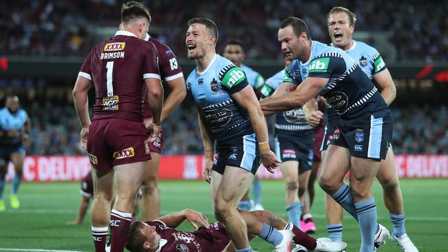 Damien Cook of NSW draws blood against Queensland in game one of State of Origin at Adelaide Oval on Wednesday night. Picture: Brett Costello