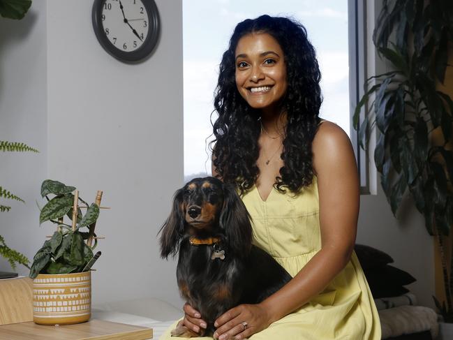 Sana'a Shaik and her dog 