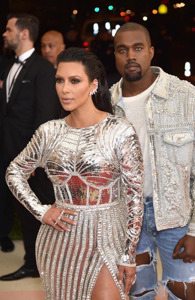 Kim Kardashian and Kanye West go futuristic at the 2016 Met Gala. Picture: Dimitrios Kambouris/Getty Images.