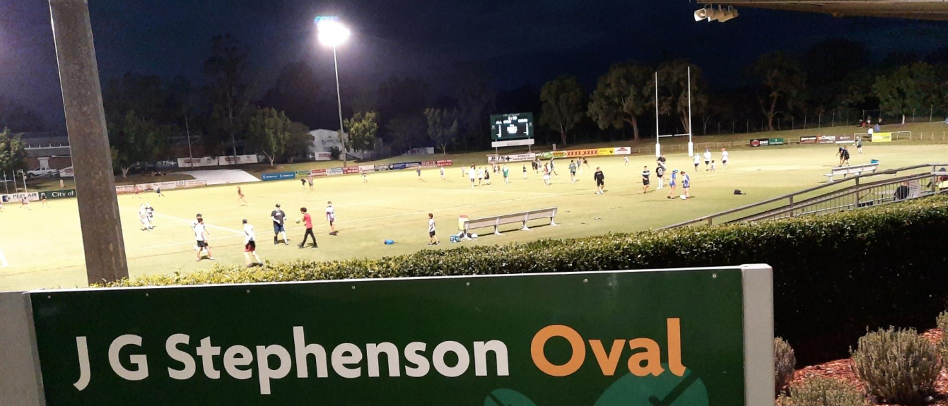 Kids enjoy having a run on the North Ipswich Reserve field during halftime of the Ipswich Indigenous v Ipswich All Stars match. Picture: David Lems