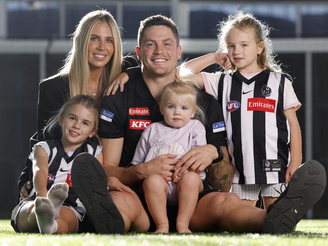 Jack Crisp with wife Mikayla and daughters Lilah, Sloane and Murphy. Picture: Michael Klein