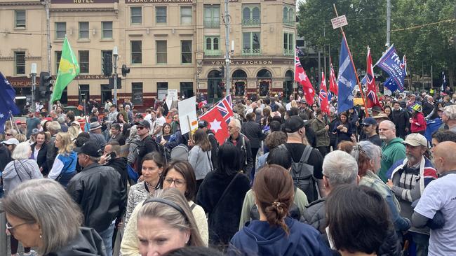 “Freedom protesters” carried flags and blocked traffic. Picture: Supplied