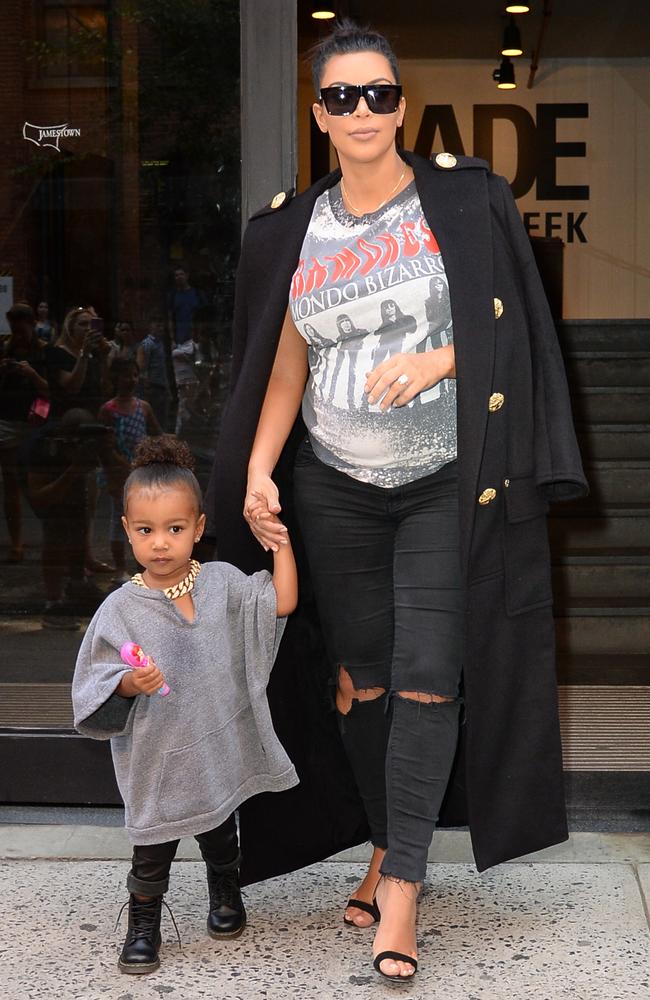 Mini-Kanye ... North West and Kim Kardashian out in New York City. Picture: Getty