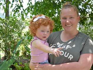 Little Mia Depuit, 2, with mum Nicole Depuit. Picture: Monique Preston