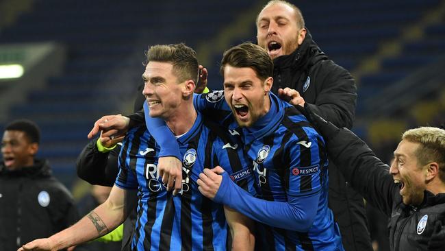 Atalanta players celebrate a goal during the UEFA Champions League group C match against Shakhtar Donetsk. Picture: AFP