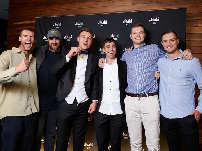 Patrick Cripps with mates at 2024 Asahi Super Dry Brownlow After Party. Picture: Carly Ravenhall