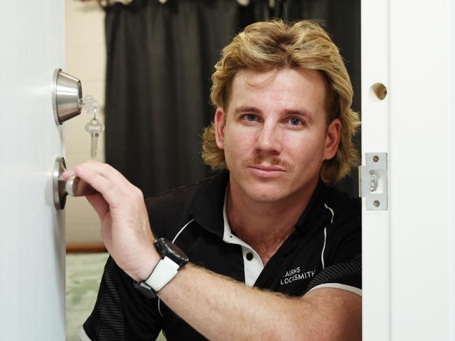 Director of Cairns Locksmiths Jack Marino has been installing more deadlocks to internal doors, following an increase in brazen home break and enters that become violent in nature. Picture: Brendan Radke