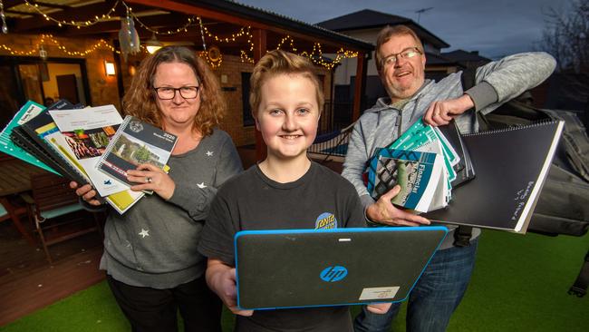 Like many parents these days, Michelle Pollard and husband John are doing the work and homeschool juggle. But the parents to 12-year-old Bradley and 16-year-old Ella, say they too are learning from the experience. Picture: Jay Town