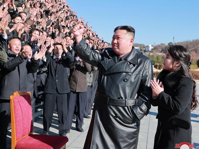 Ju Ae clapped as her brother waved to the excited crowd. Picture: KCNA via KNS / AFP.