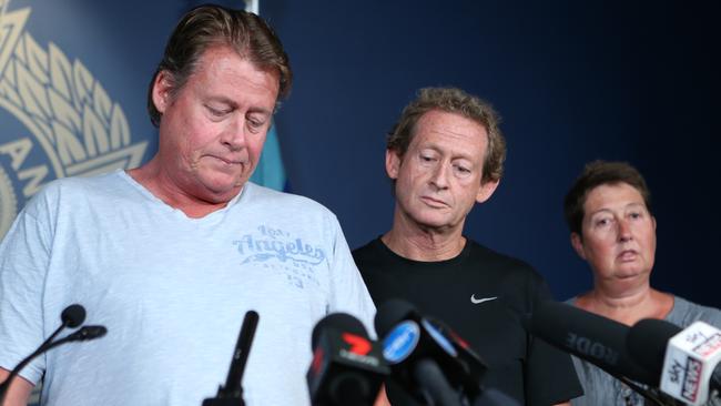 Steven Miller, the  father of 18-year-old Cole Miller, with Cole’s uncle Michael and aunt Allison Miller, speaks to the media in the days shortly after the tragic death of his son.