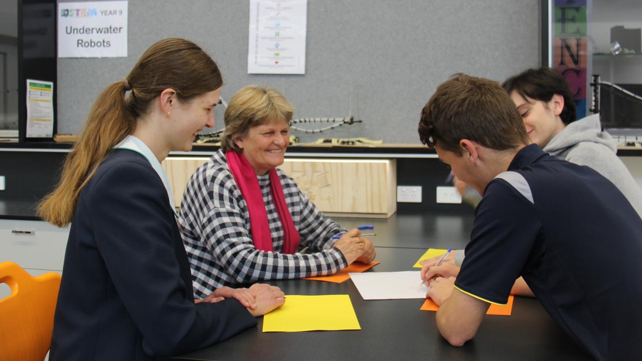 Pacific Lutheran College Dr Bronwyn Dolling with students Ella Jarick, Matthew Stanton and Liam Russell