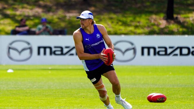 Hugh Greenwood during his first training session at North Melbourne.