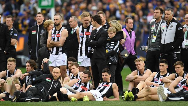 Collingwood players after the AFL Grand Final. Picture: AAP Images