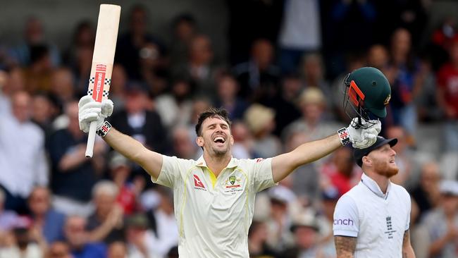 Comeback: Mitch Marsh reaches triple figures at Headingley during the 2023 Ashes series. Picture: Stu Forster/Getty Images