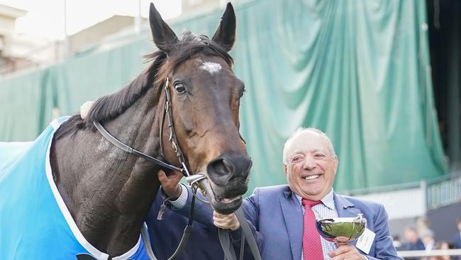 Pride Of Jenni and Tony Ottobre after winning the Tile Importer Anniversary Vase at Caulfield Racecourse on May 03, 2025 in Caulfield, Australia. (Photo by Scott Barbour/Racing Photos via Getty Images)