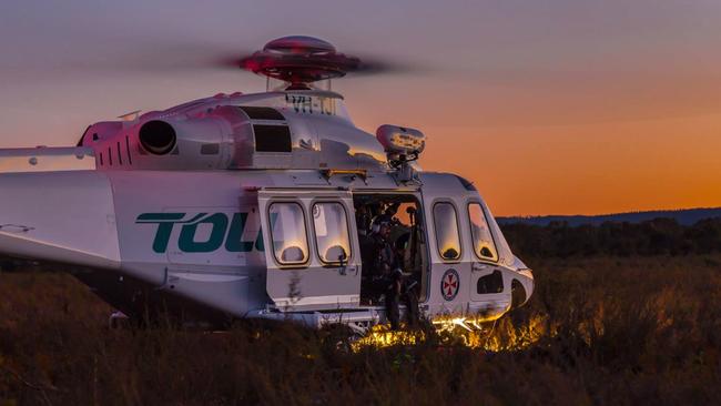 A man, 58, was treated by a specialist medical team from the NSW Ambulance helicopter for deep burns after falling headfirst into a large bonfire during a party at Terrey Hills. File picture: Supplied