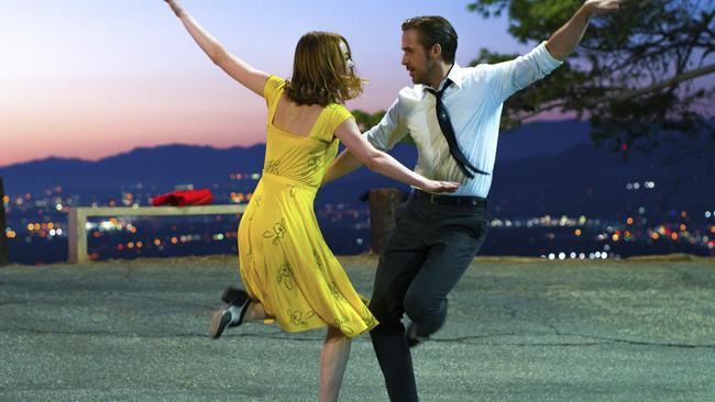 This image released by Lionsgate shows Ryan Gosling, right, and Emma Stone in a scene from, "La La Land." The Producers Guild of America has nominated awards season favorites â€œLa La Land,â€ â€œMoonlightâ€ and â€œManchester by the Seaâ€ for its top award, as well as the R-rated superhero film â€œDeadpool.â€ Winners will be announced in a Jan. 28 ceremony in Beverly Hills, Calif. (Dale Robinette/Lionsgate via AP)