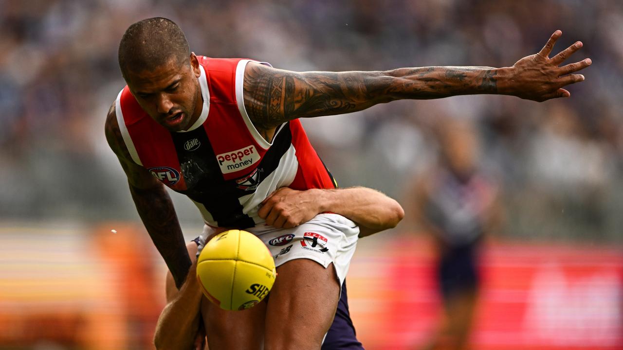Bradley Hill loses the ball in a tackle. Picture: Daniel Carson/AFL Photos