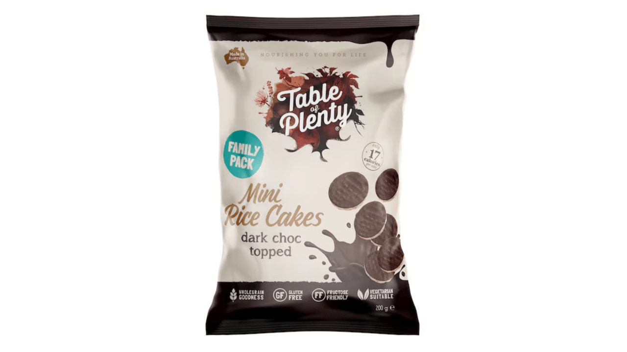 <h3><span>For the chocolate addicts</span></h3><h3><a href="https://www.woolworths.com.au/shop/productdetails/76668/table-of-plenty-mini-rice-cakes-dark-choc-topped-family-pack" target="_blank" rel="noopener"><span>Table of Plenty Dark Choc Rice Cakes, $10 from woolworths.com.au</span></a></h3><p><span>If you have a tendency to churn through half a block of milk chocolate while you binge your favourite show at night, cutting out the taste of chocolate completely isn&rsquo;t a realistic dietary move for you. Instead, opt for a low-cal, dark chocolate-based treat to satisfy your cravings, such as these Dark Choc Rice Cakes from table of Plenty. If you&rsquo;re looking for a healthy chocolate snack nutritionist Susie Burrell says you&rsquo;d be hard-pressed to find a nutritionally better alternative.&nbsp;</span></p><p class="button-common"><a title="Table of Plenty Dark Choc Rice Cakes" href="https://www.woolworths.com.au/shop/productdetails/76668/table-of-plenty-mini-rice-cakes-dark-choc-topped-family-pack" target="_blank" data-cta="Table of Plenty Dark Choc Rice Cakes" data-editable="true">Shop here</a></p>