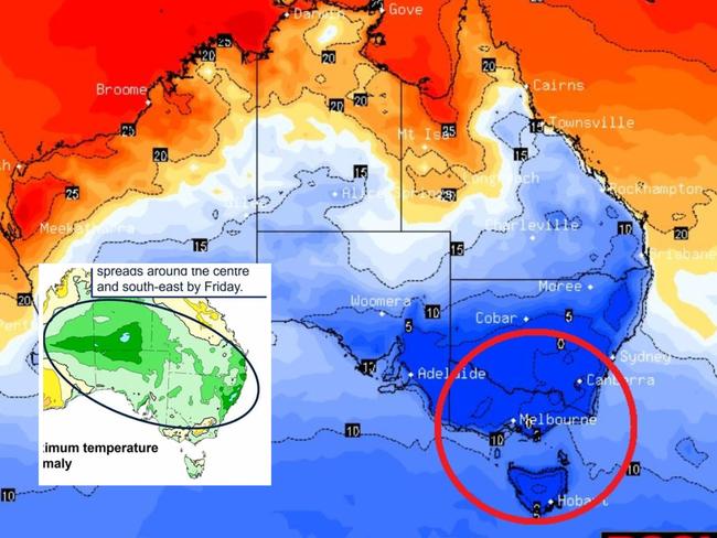 Cold snap to bring winter like weather for south eastern Australia. Picture: BOM/BSCH