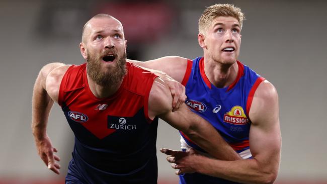 The Bulldogs will have to contain Max Gawn (left). Picture: Michael Klein