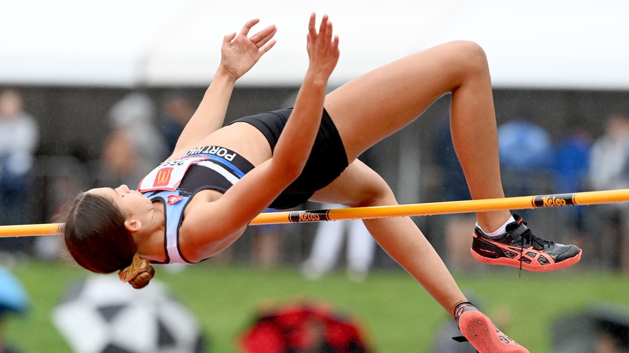 Izobelle Louison-Roe from Port Hacking in action at the NSW Little Athletics state championships. Picture: Jeremy Piper