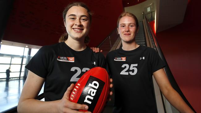 AFLW father-daughter recruits Millie Brown (left) and Isabella Grant.