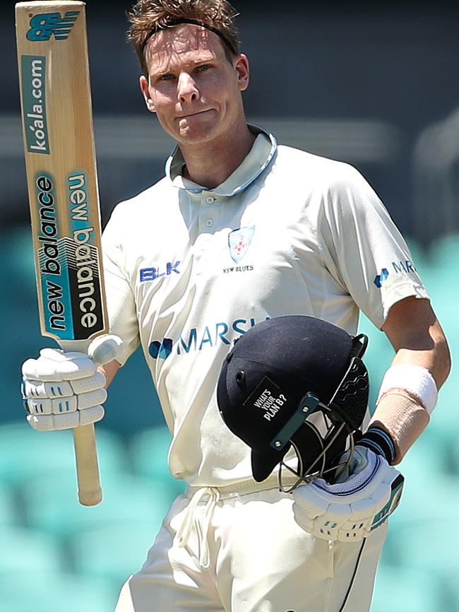 A patient ton was Smith’s 12th for NSW in the Shield. Picture. Phil Hillyard