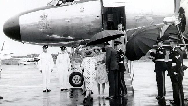 The arrival of Queen Elizabeth and the Duke of Edinburgh on March 7, 1963 at Coolangatta airport. Picture: Supplied