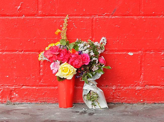 Flowers left at the scene of Sunday’s fatal incident. Picture: RICHARD JUPE