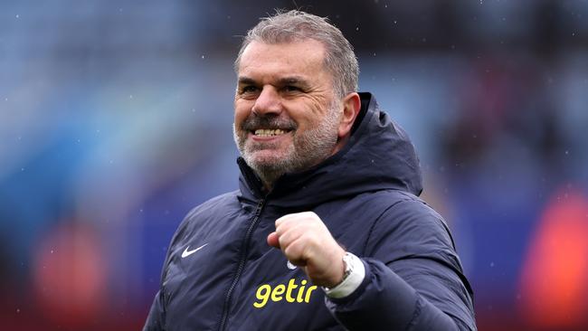 Ange Postecoglou was all smiles after Tottenham hammered Aston Villa. (Photo by Alex Pantling/Getty Images)